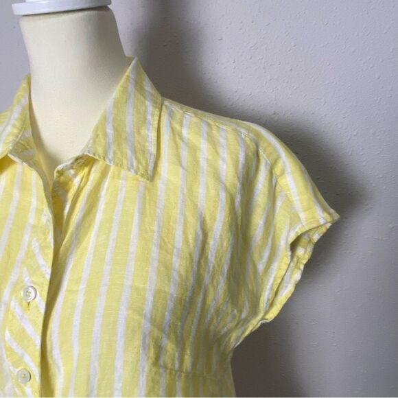 Talbots LINEN TIE HEM BUTTON FRONT TOP - SEASHORE STRIPE Women's Size Small - Picture 7 of 14